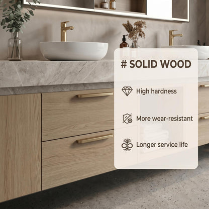 60''-96'' Elegant Bathroom Vanity with Sink Double Sink Light Oak Finish Open Center Storage