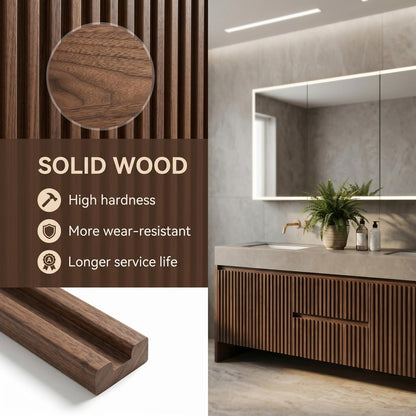 60''-96'' Double Bathroom Vanity with Sink Modern Floating Slatted Center Dark Walnut Finish