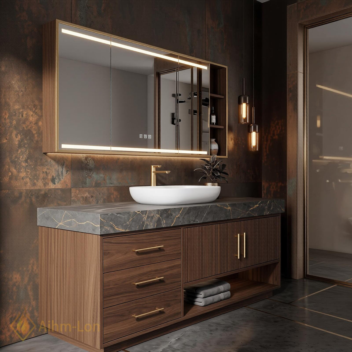 36''-110'' Bathroom Vanity with Sink Modern Vessel Sink Sintered Stone