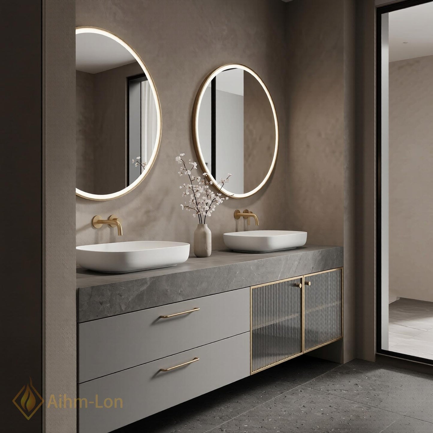 60''-96'' Double Bathroom Vanity with Sink Modern Glass Doors Drawers Countertop Dual