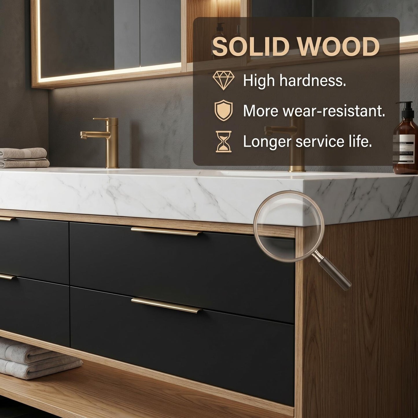 60''-96'' Modern Bathroom Vanity with Sink Double White Marble-Look Stone Top Cabinet