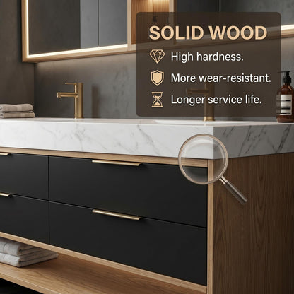 60''-96'' Modern Bathroom Vanity with Sink Double White Marble-Look Stone Top Cabinet