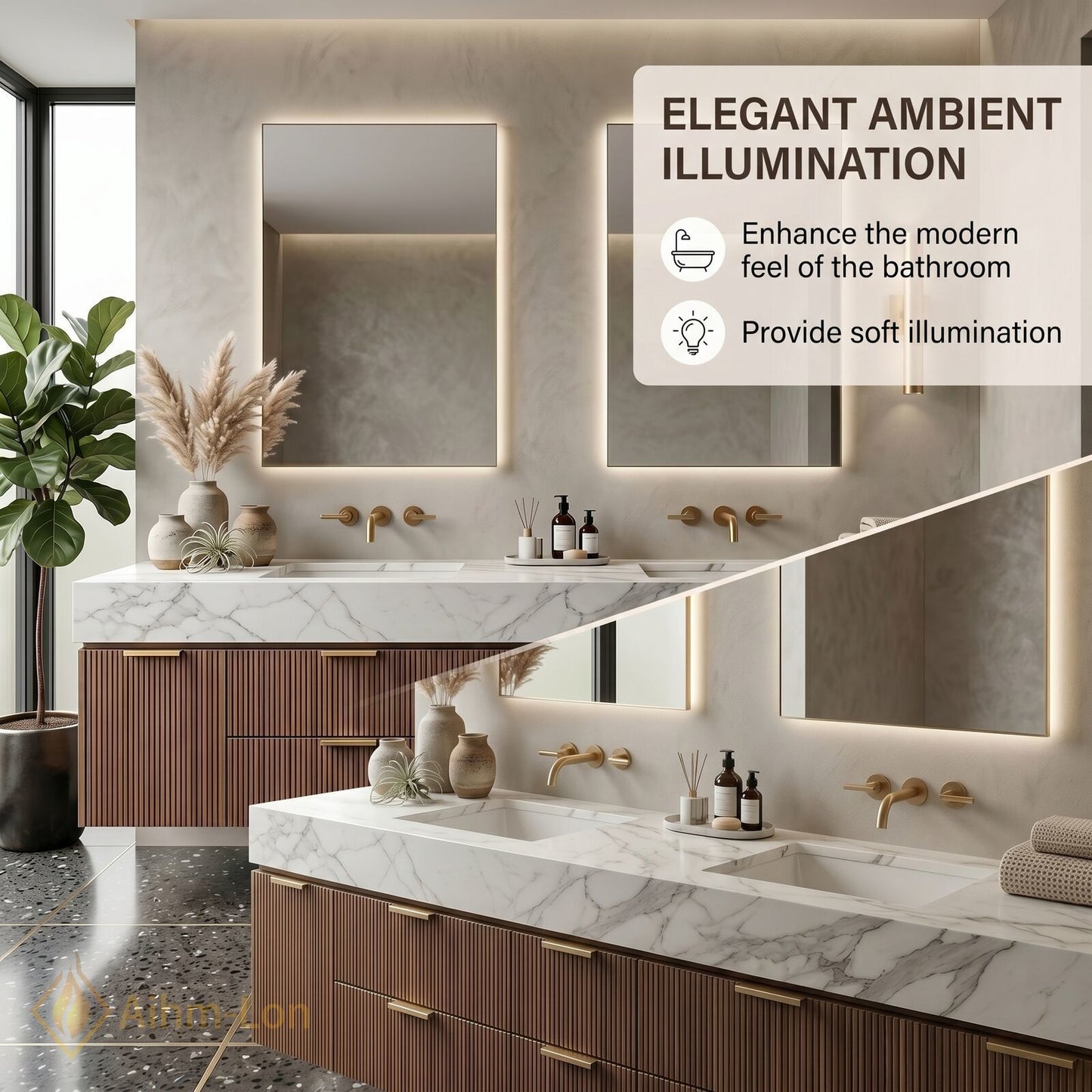 72''-96'' Double Bathroom Vanity with Sink Vertical Ribbed Panels Warm Wood Finish