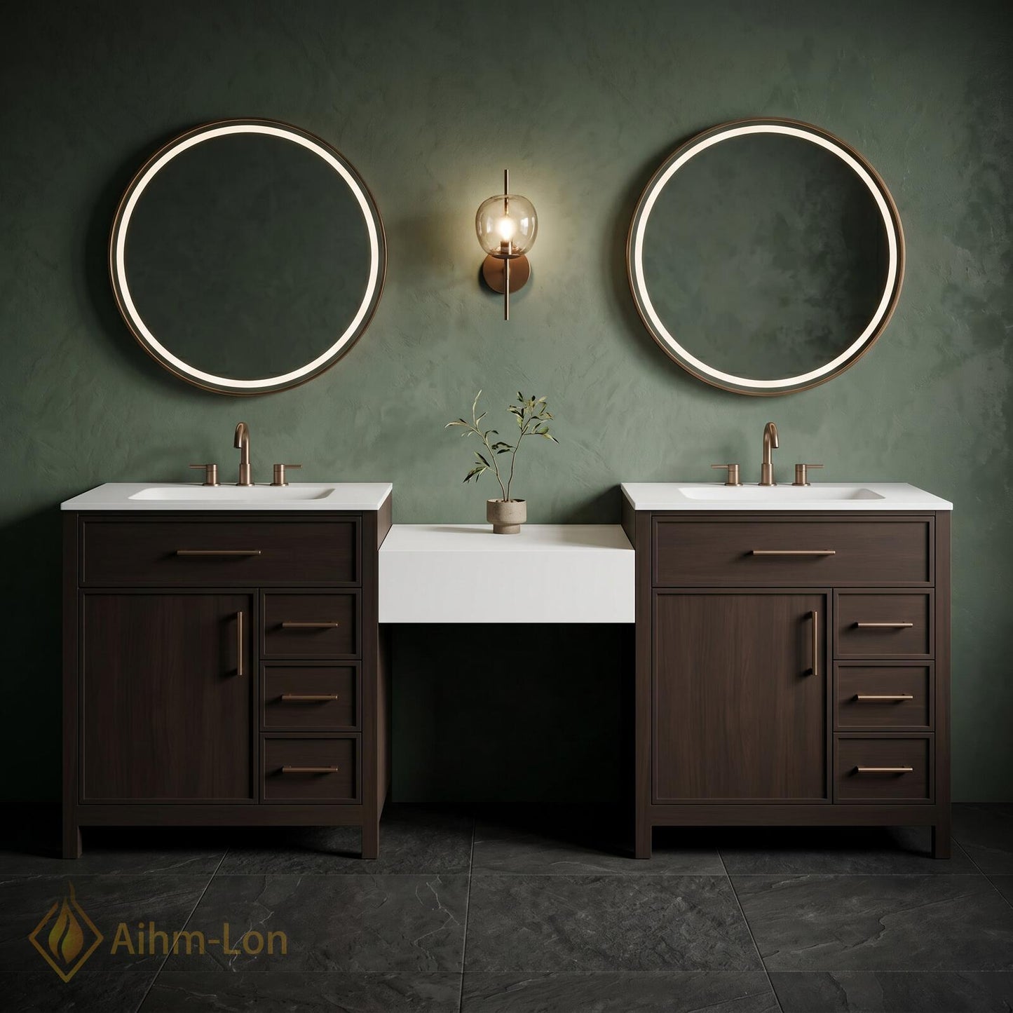60''-96'' Double Bathroom Vanity with Sink Walnut Floating Modern Slatted Center Panel