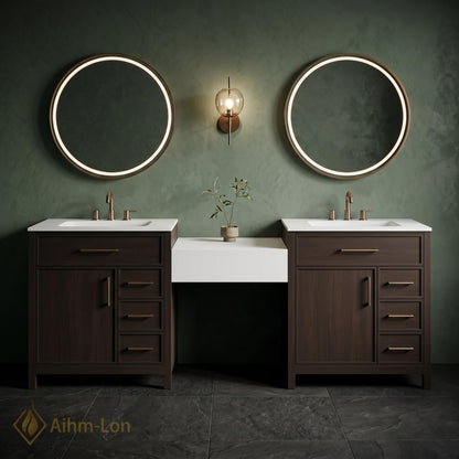 60''-96'' Double Bathroom Vanity with Sink Walnut Floating Modern Slatted Center Panel