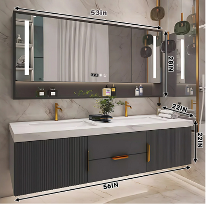 56"-96"Modern Bathroom Vanity with Sink Includes Gray Striped Storage Cabinet