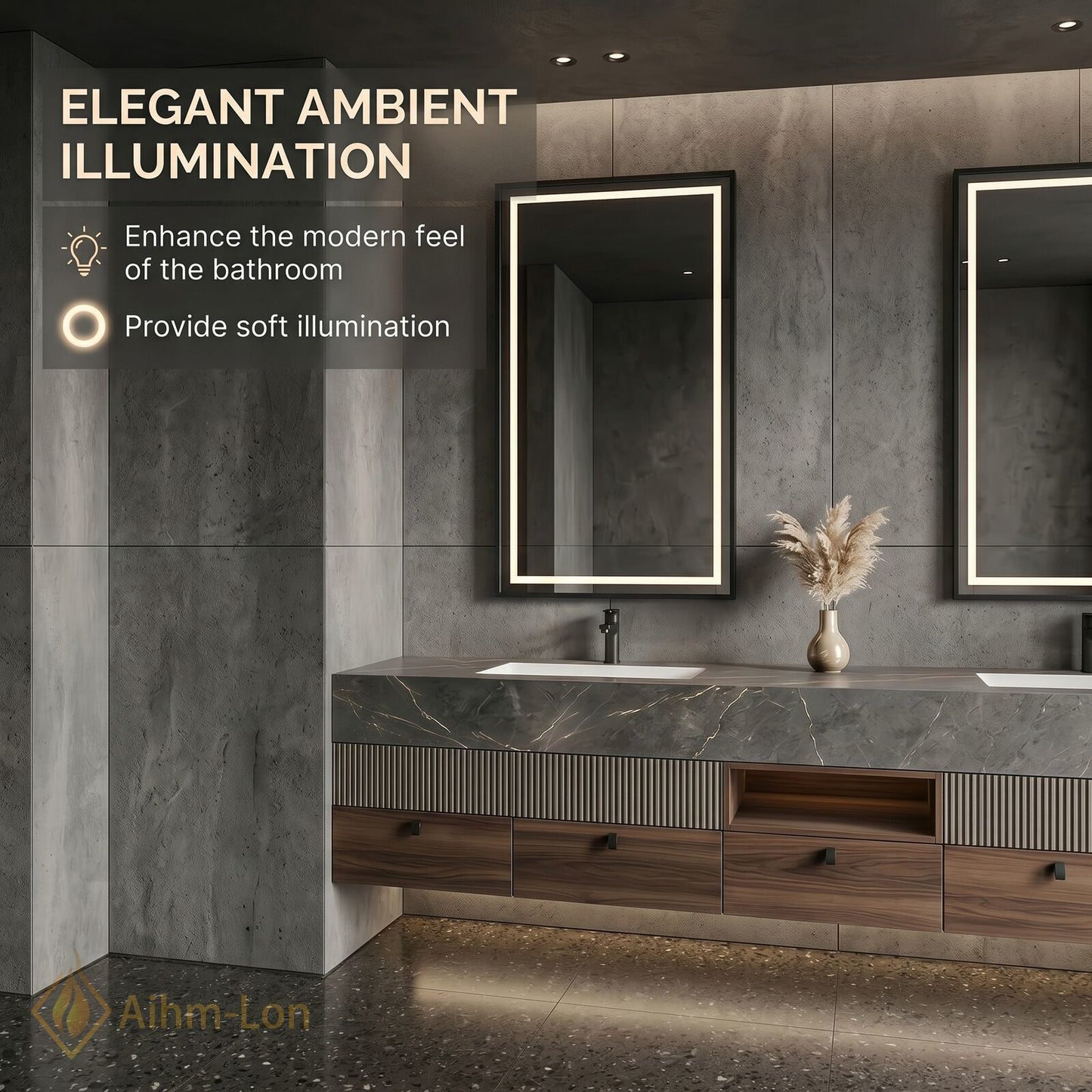 78''-96'' Double Bathroom Vanity with Sink Grey-Wood Modern Marble-Top Grain