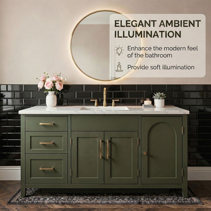 52''-64'' Modern Bathroom Vanity with Sink Single Olive Green Solid Wood Drawers Cabinet