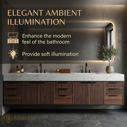 70''-96'' Double Bathroom Vanity with Sink White-Marble White Modern Slatted Design Vented