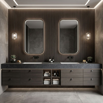 70''-96'' Modern Bathroom Vanity with Sink Dark Gray Top Rectangular Basin Cabinet