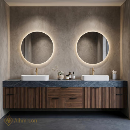 74''-96'' Double Bathroom Vanity with Sink Dark-Walnut Modern Floating Walnut