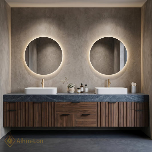 74''-96'' Double Bathroom Vanity with Sink Dark-Walnut Modern Floating Walnut