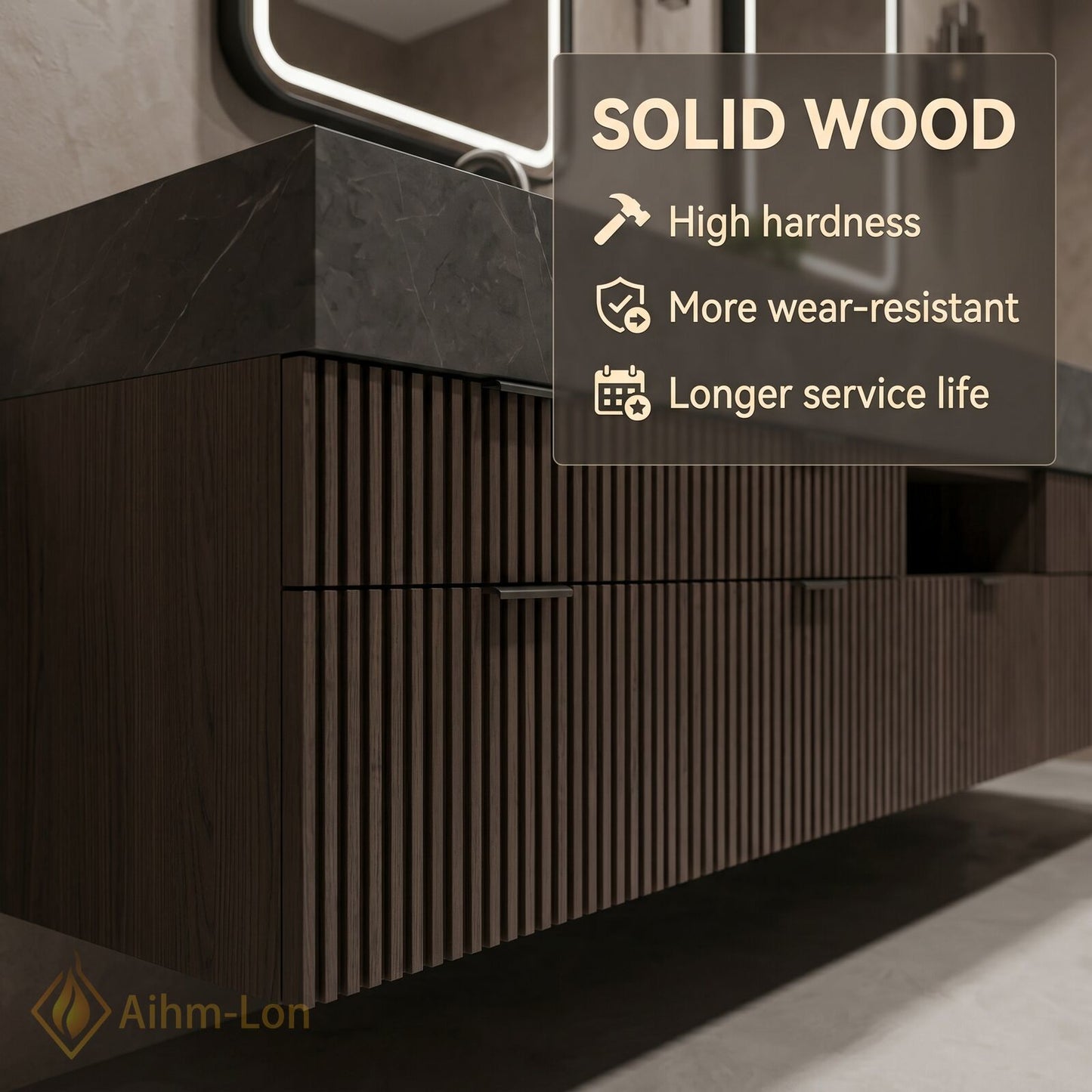 78''-96'' Double Bathroom Vanity with Sink Floating Storage Drawers Dark Stone Modern