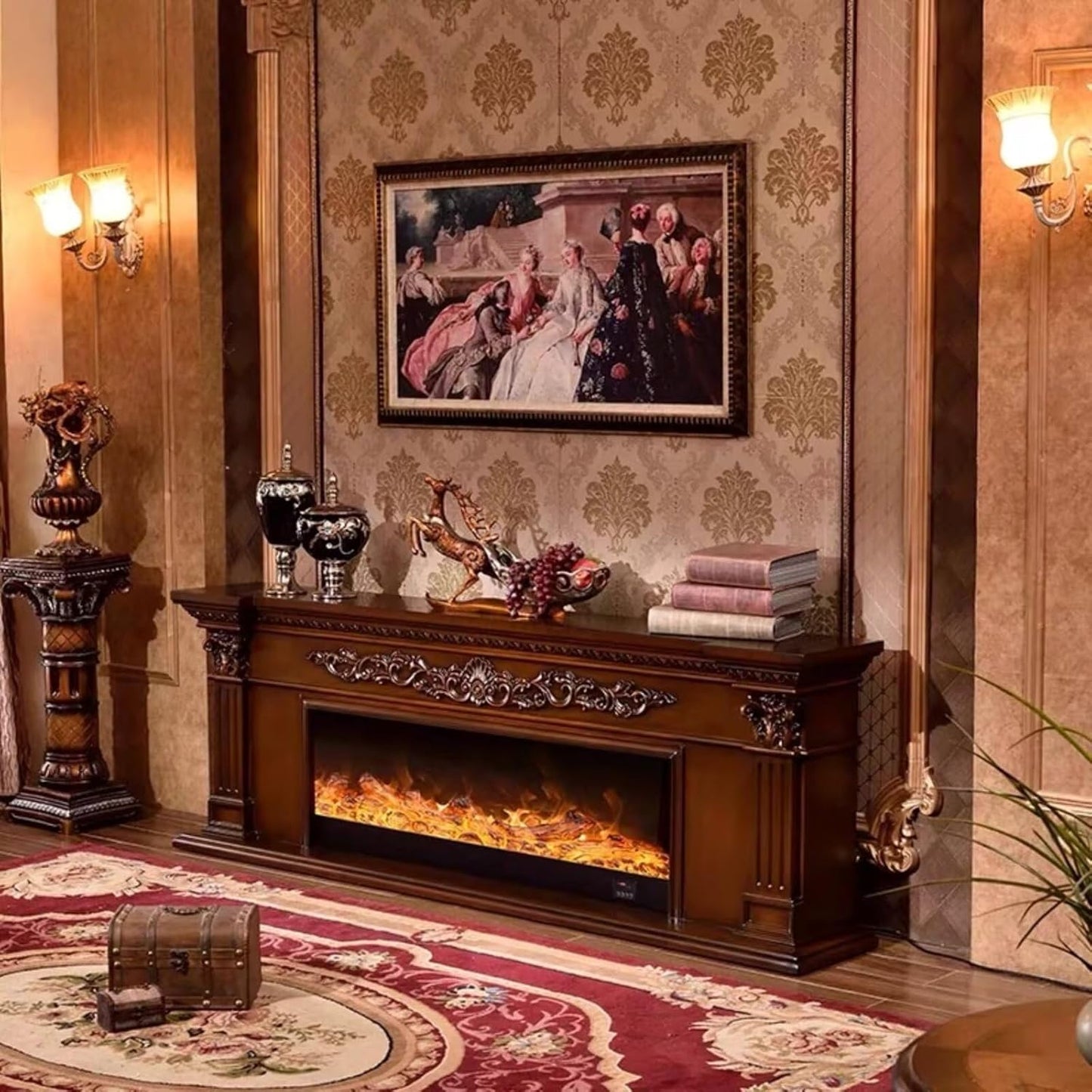 Aihm-Lon White Electric Fireplace with Decorative Flame 79”