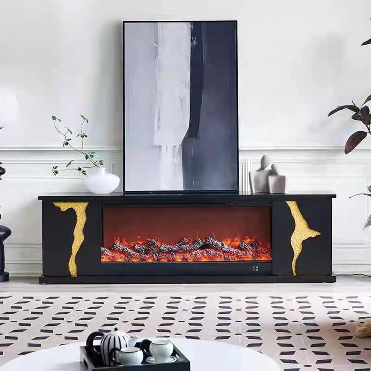 Aihm-Lon Freestanding Electric Fireplace Artistic Crack Design 79”