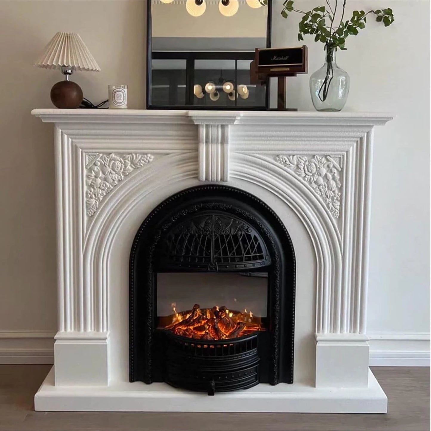 Aihm-Lon Vintage Electric Fireplace Includes Real Flame Insert and Heating Function 51”