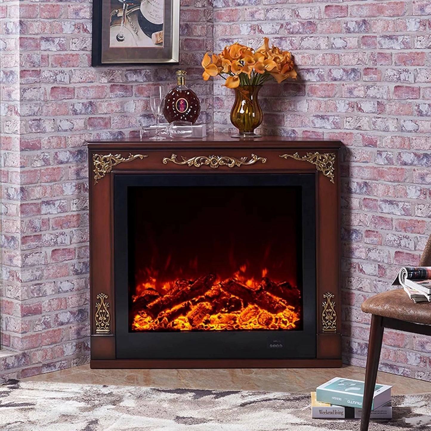 Aihm-Lon Corner Electric Fireplace Includes White Triangular Design 39”