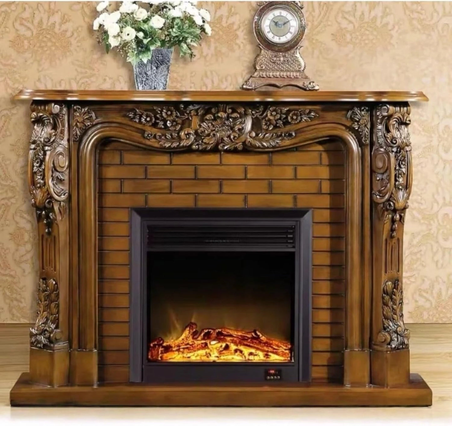 Aihm-Lon Brown Electric Fireplace with LED Simulated Flame 59”
