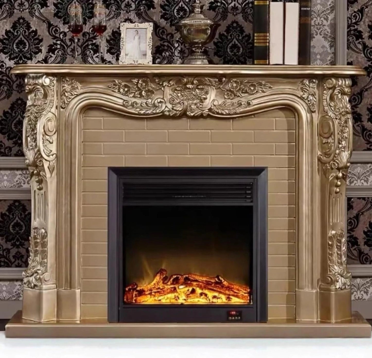 Aihm-Lon Brown Electric Fireplace with LED Simulated Flame 59”