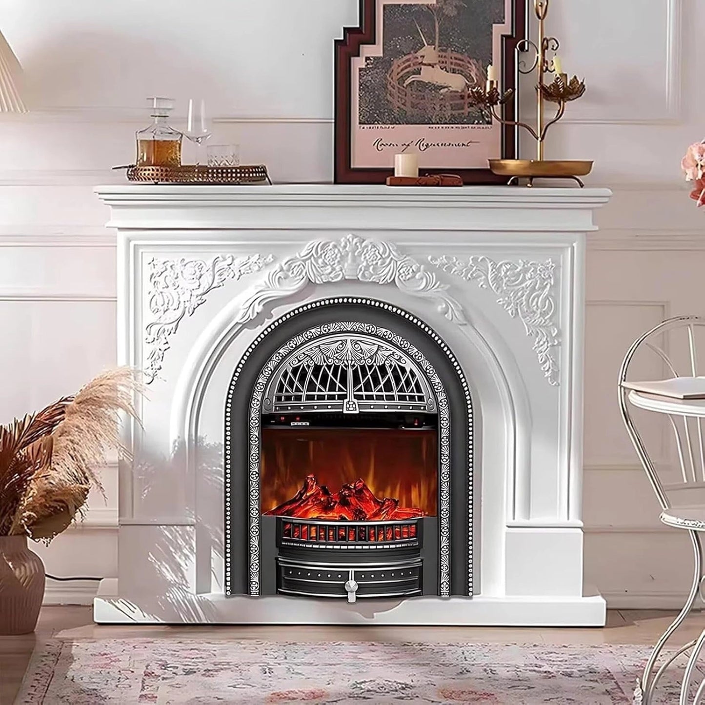 Aihm-Lon Freestanding Electric Fireplace Vintage Tall Chimenea TV Stand 51”