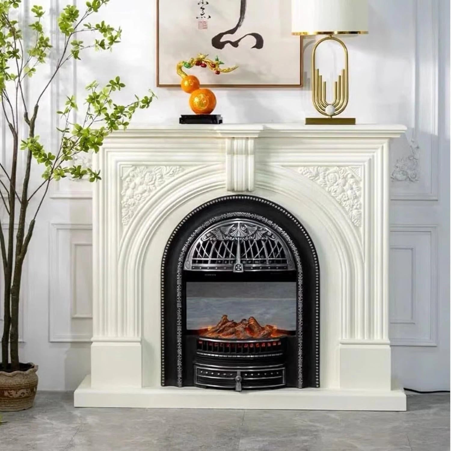 Aihm-Lon Vintage Electric Fireplace Includes Real Flame Insert and Hea ...