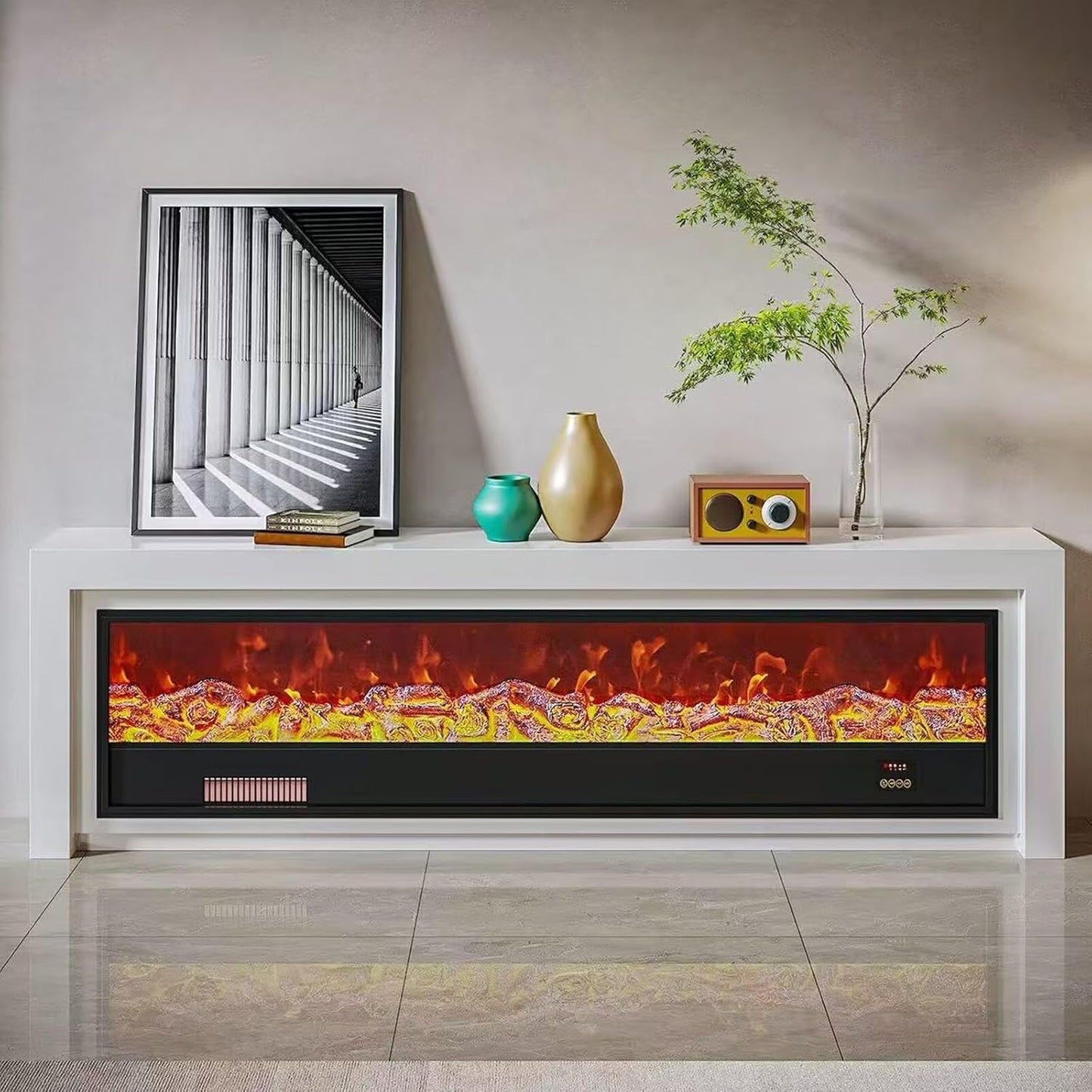 Aihm-Lon Modern Electric Fireplace with Spacious Top Shelf 59”-95”