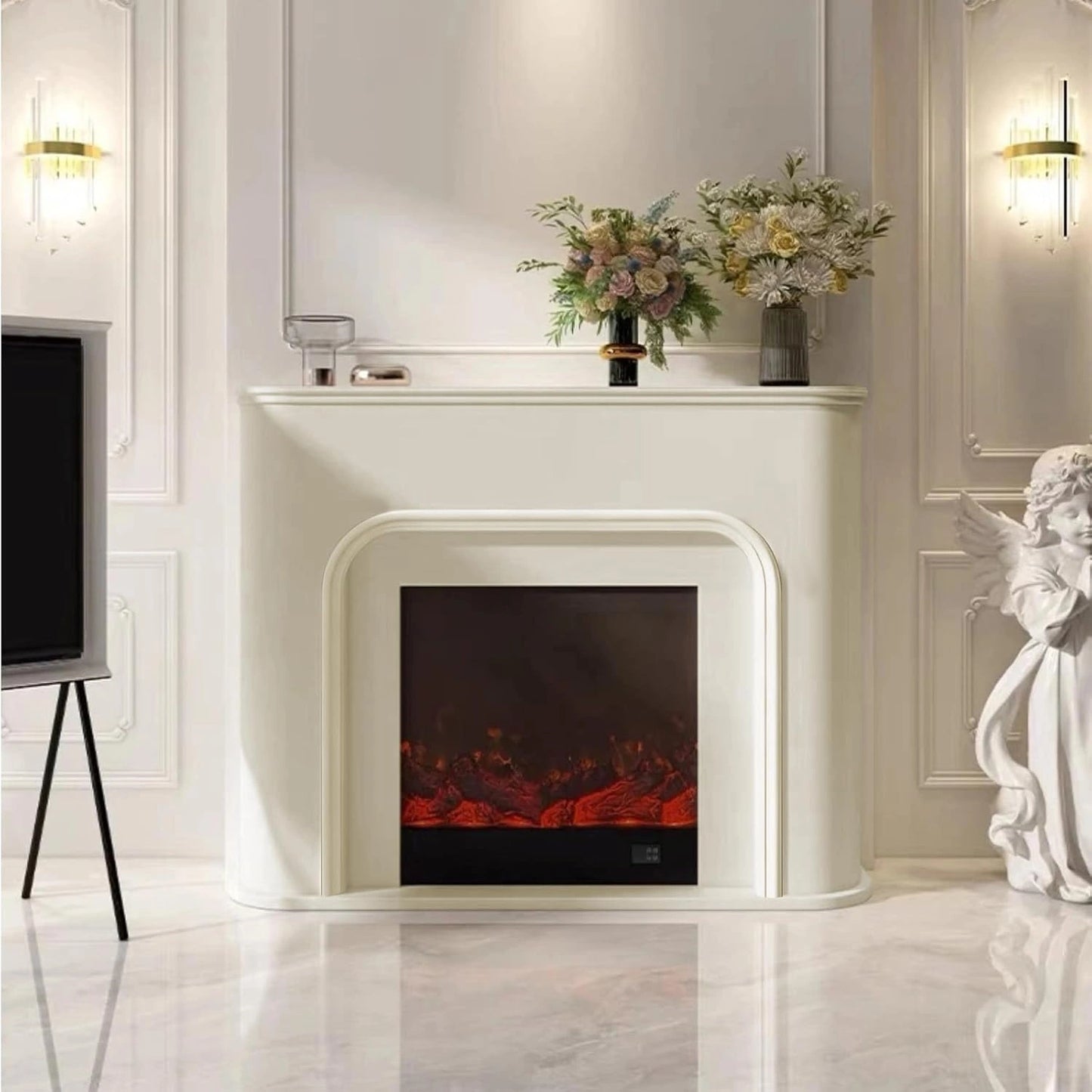 Aihm-Lon Modern Electric Fireplace Curved Corner and Simple Countertop 47”-79”