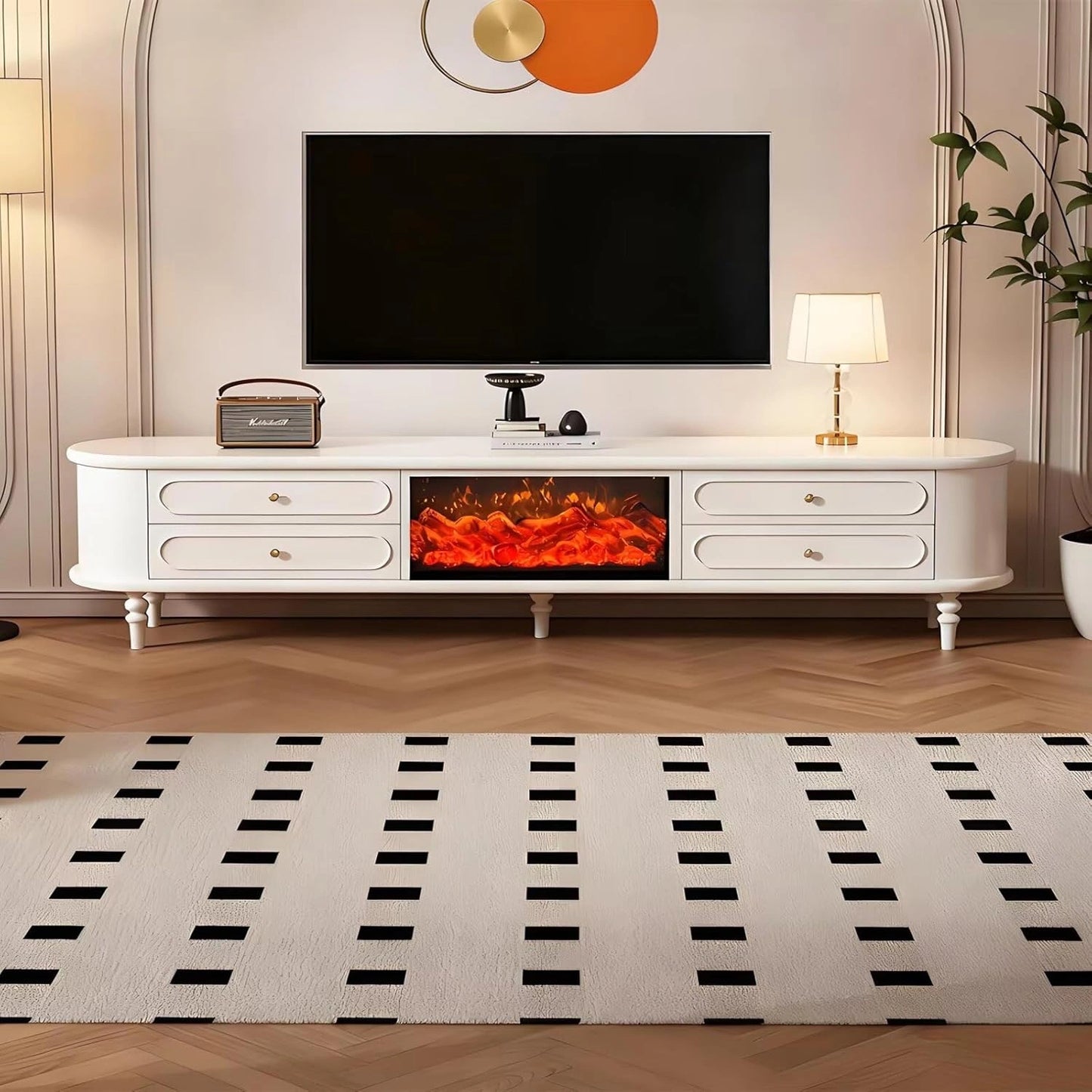 Aihm-Lon Indoor Electric Fireplace Includes French Curved Design 71”- 95”