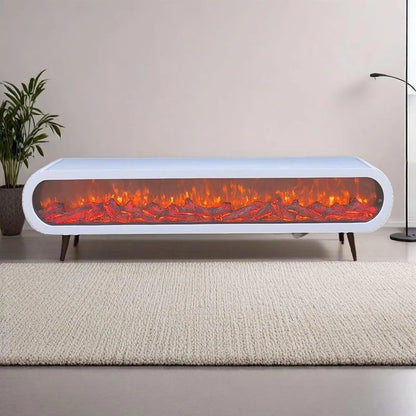 Aihm-Lon Indoor Electric Fireplace White Modern Style with Decorative Faux Flame 79”