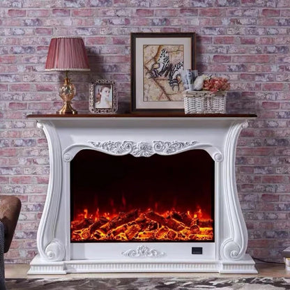 Aihm-Lon Brown Electric Fireplace with Wood Grain and Carved Decoration 59”