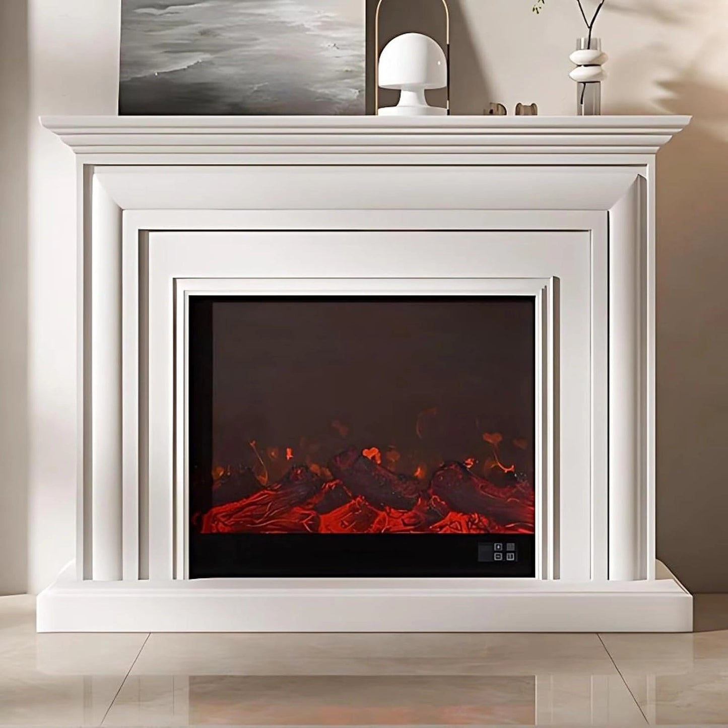 Aihm-Lon Electric Fireplace with Layered Lines White TV Stand 47”