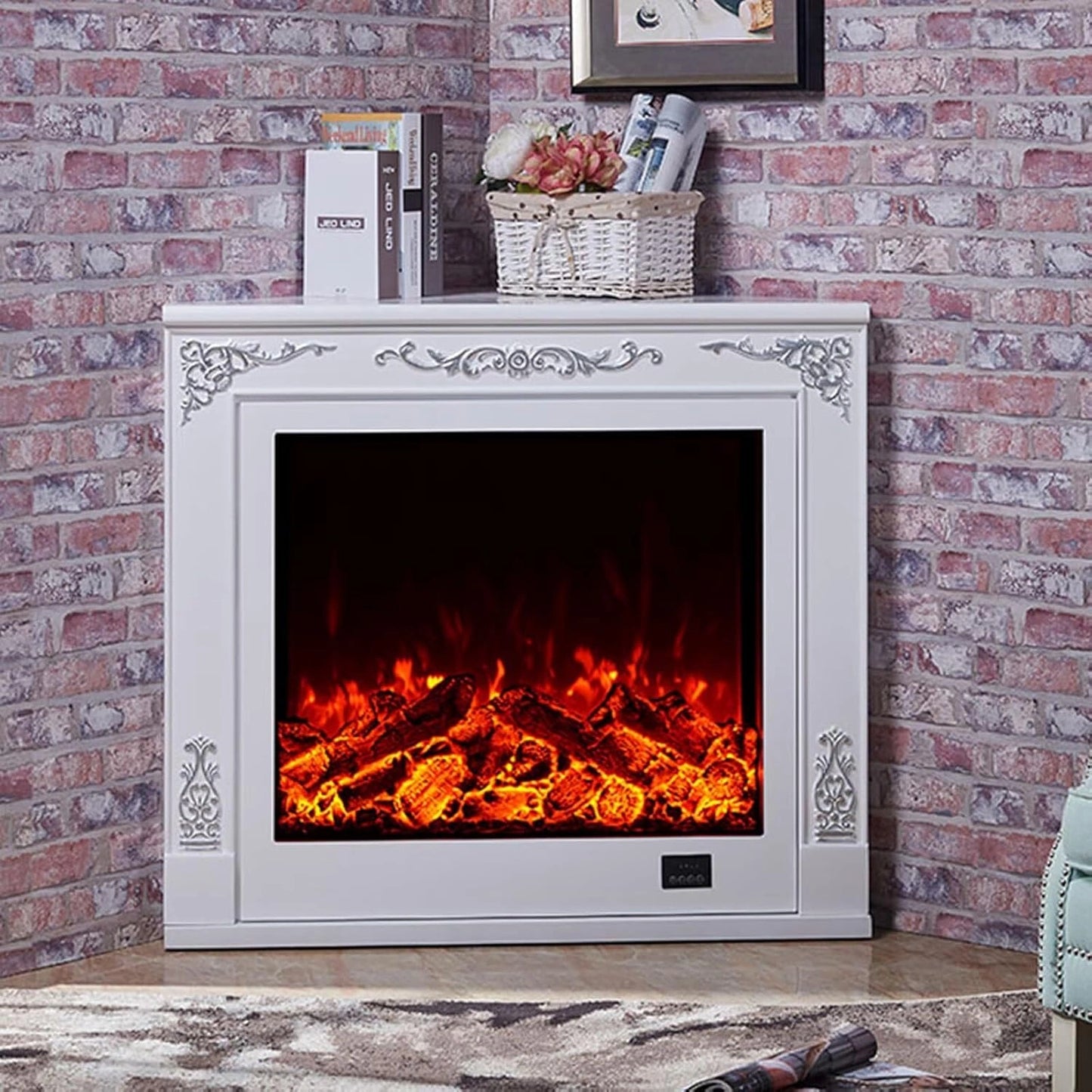 Aihm-Lon Corner Electric Fireplace Includes White Triangular Design 39”