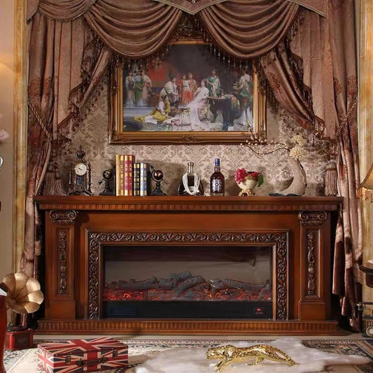 Aihm-Lon Vintage Electric Fireplace with Brown Floral Relief 79”