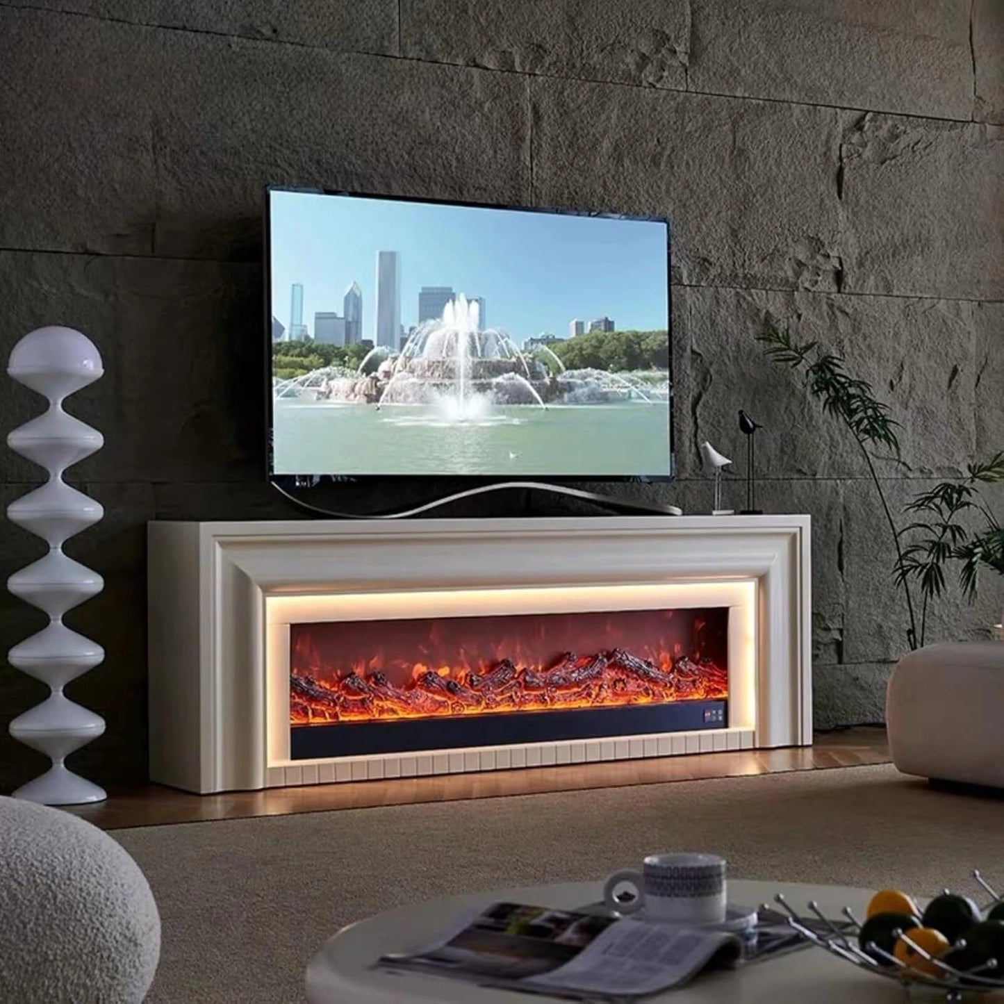 Aihm-Lon White Electric Fireplace with Ambient Light 79”