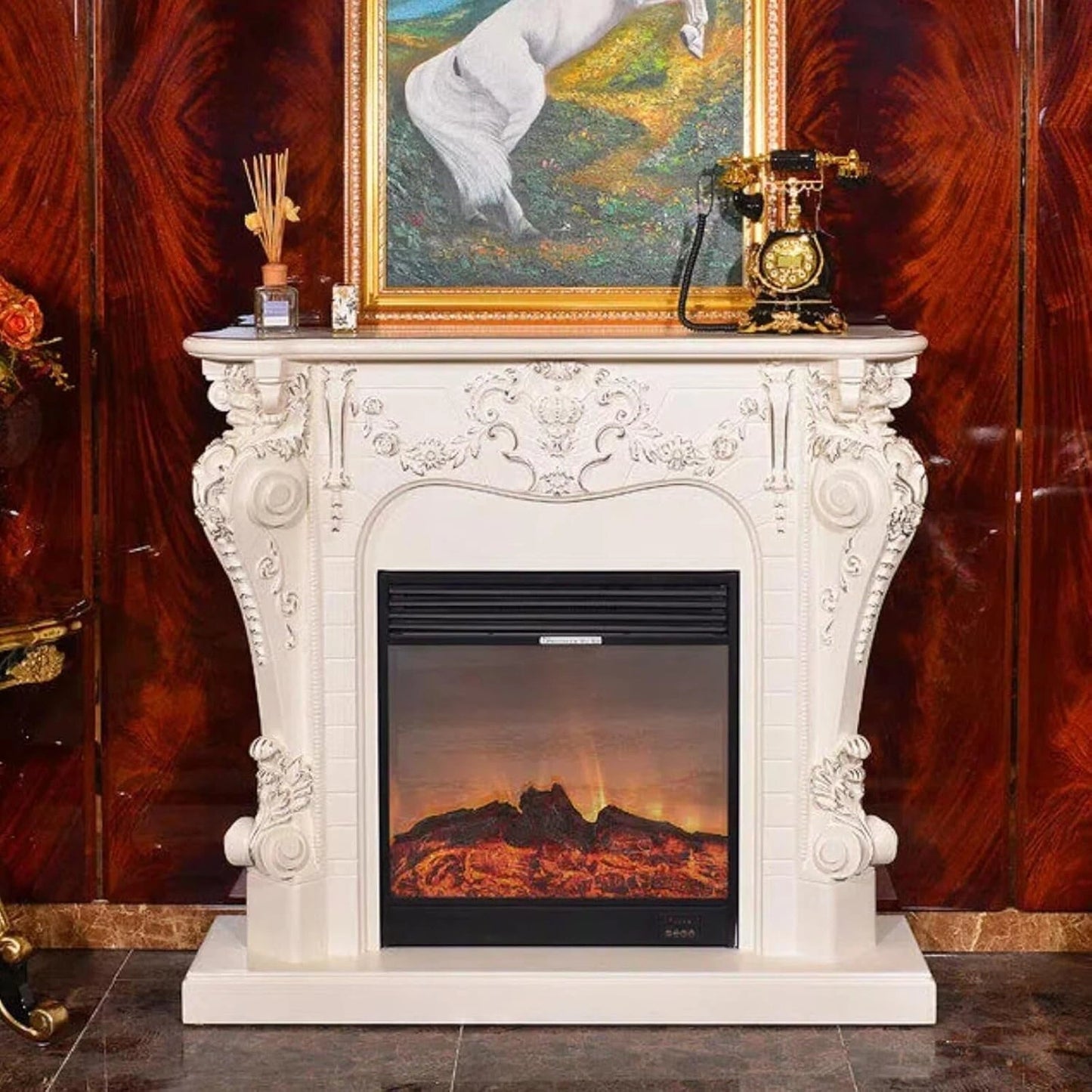 Aihm-Lon European Electric Fireplace Includes White 3D Carving 47”