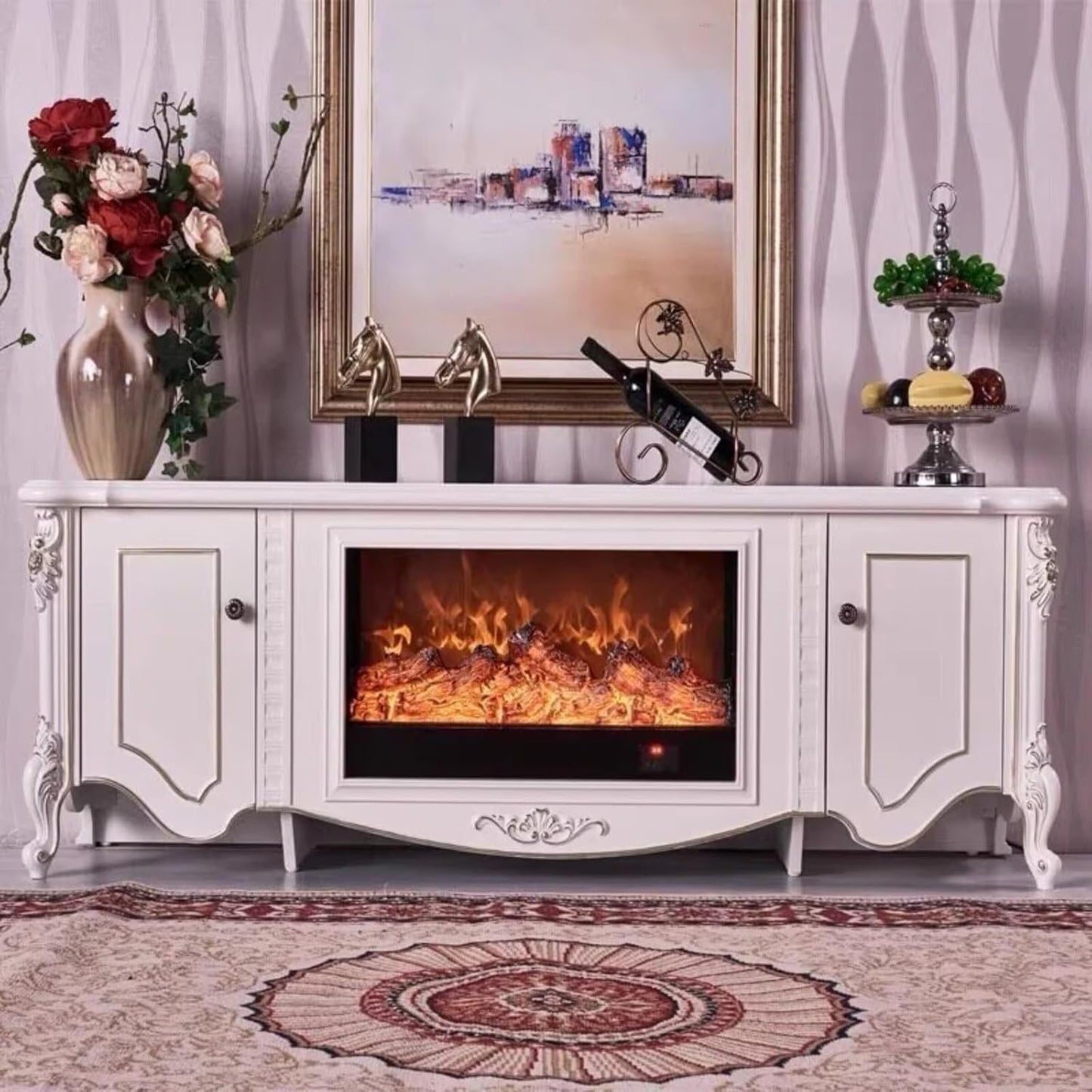 Aihm-Lon Retro Electric Fireplace Includes Gold-Traced 71”