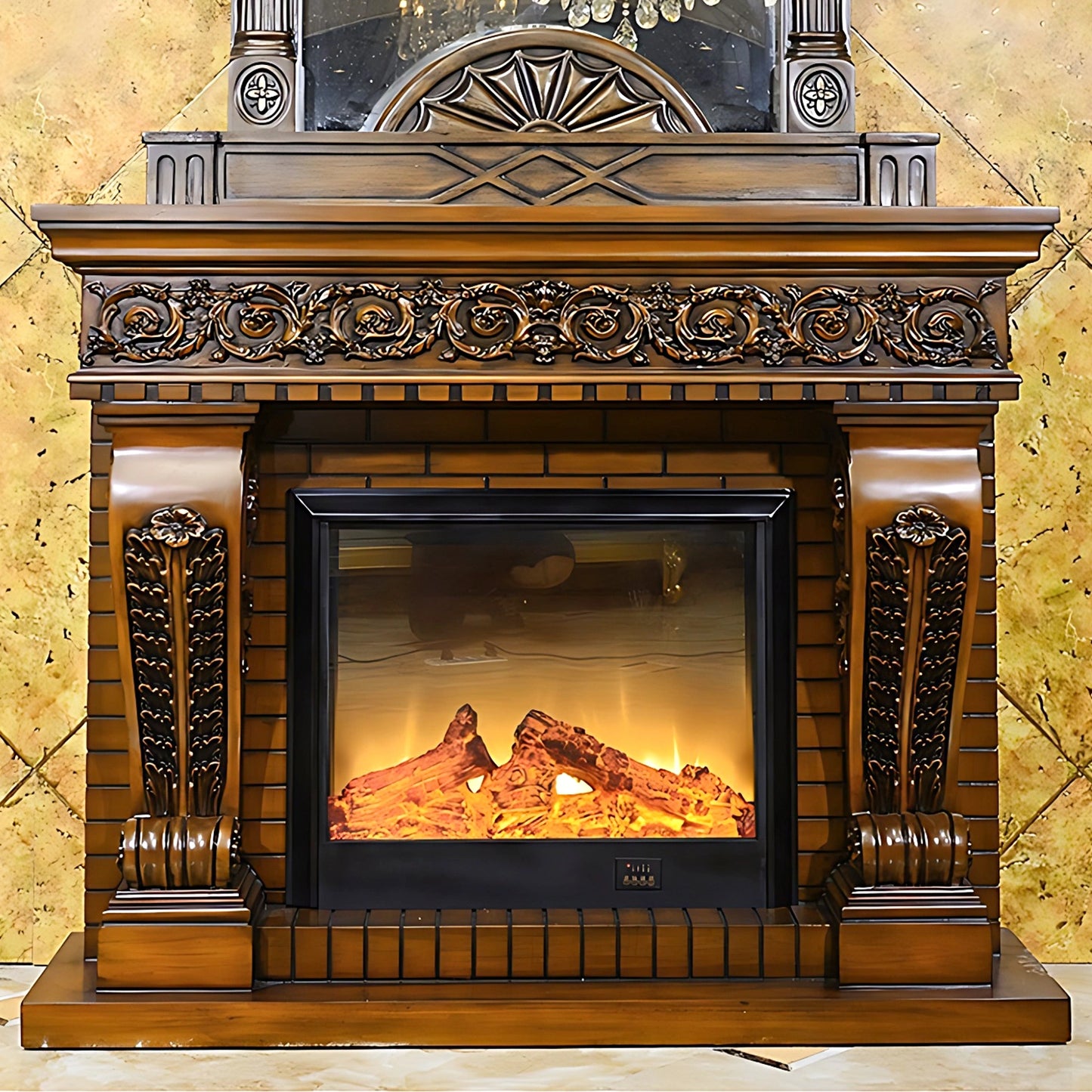Aihm-Lon Electric Fireplace Brown Retro Design with Realistic Flame Effects 59”
