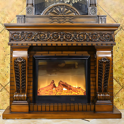 Aihm-Lon Electric Fireplace Brown Retro Design with Realistic Flame Effects 59”