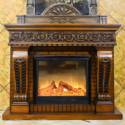 Aihm-Lon Electric Fireplace Brown Retro Design with Realistic Flame Effects 59”
