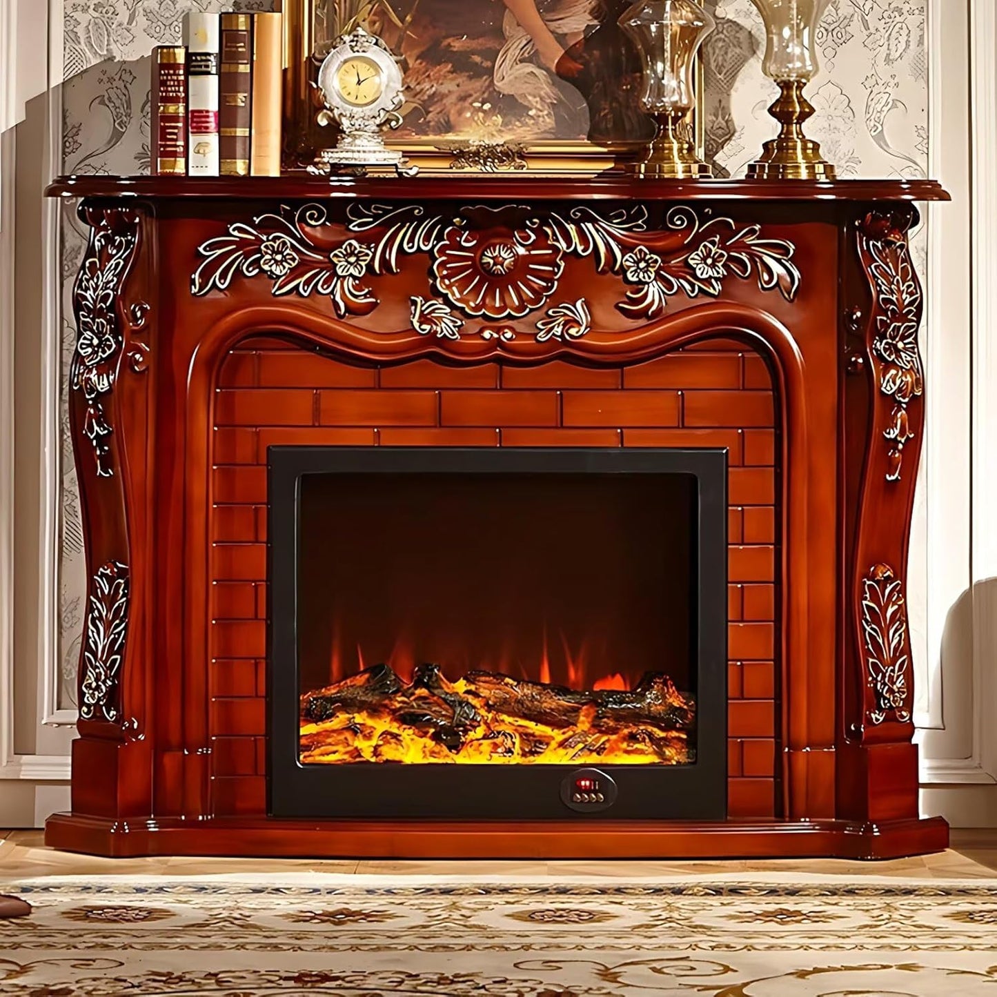 Aihm-Lon Brown Electric Fireplace with Simulated Brick 58”