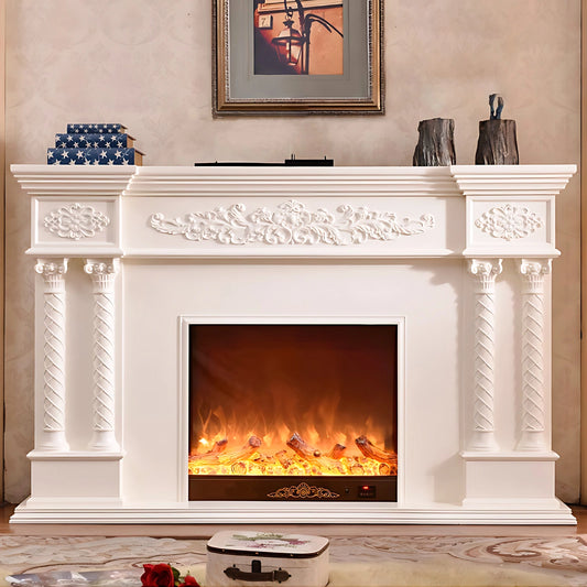 Aihm-Lon Freestanding Electric Fireplace Includes Modern Flower Carving 87”