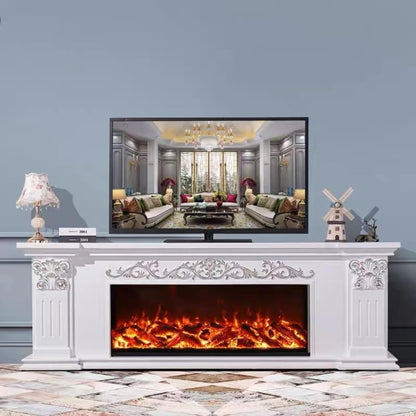 Aihm-Lon White Electric Fireplace Includes Gold-Outlined 71”