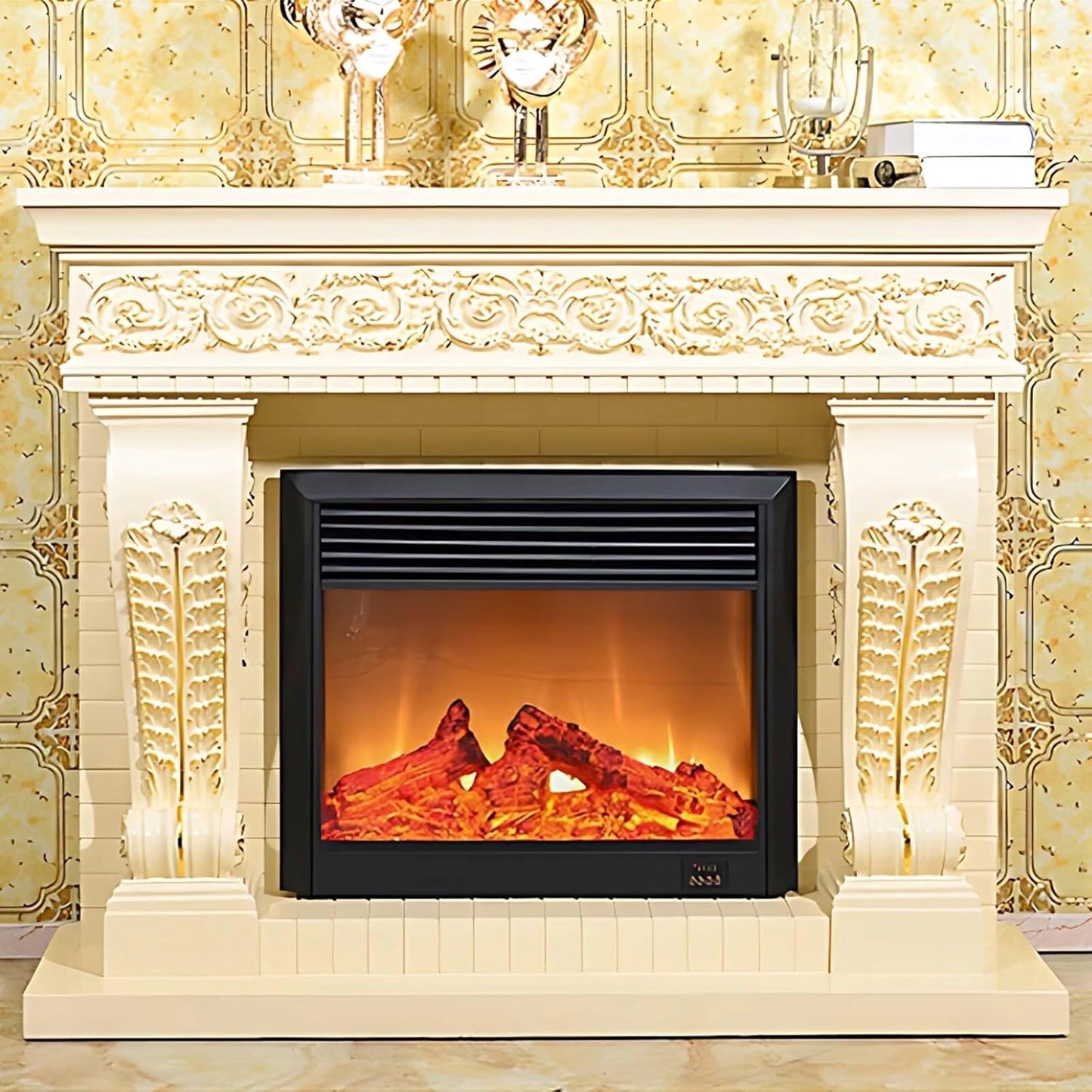 Aihm-Lon Freestanding Electric Fireplace with White Retro Design 59”
