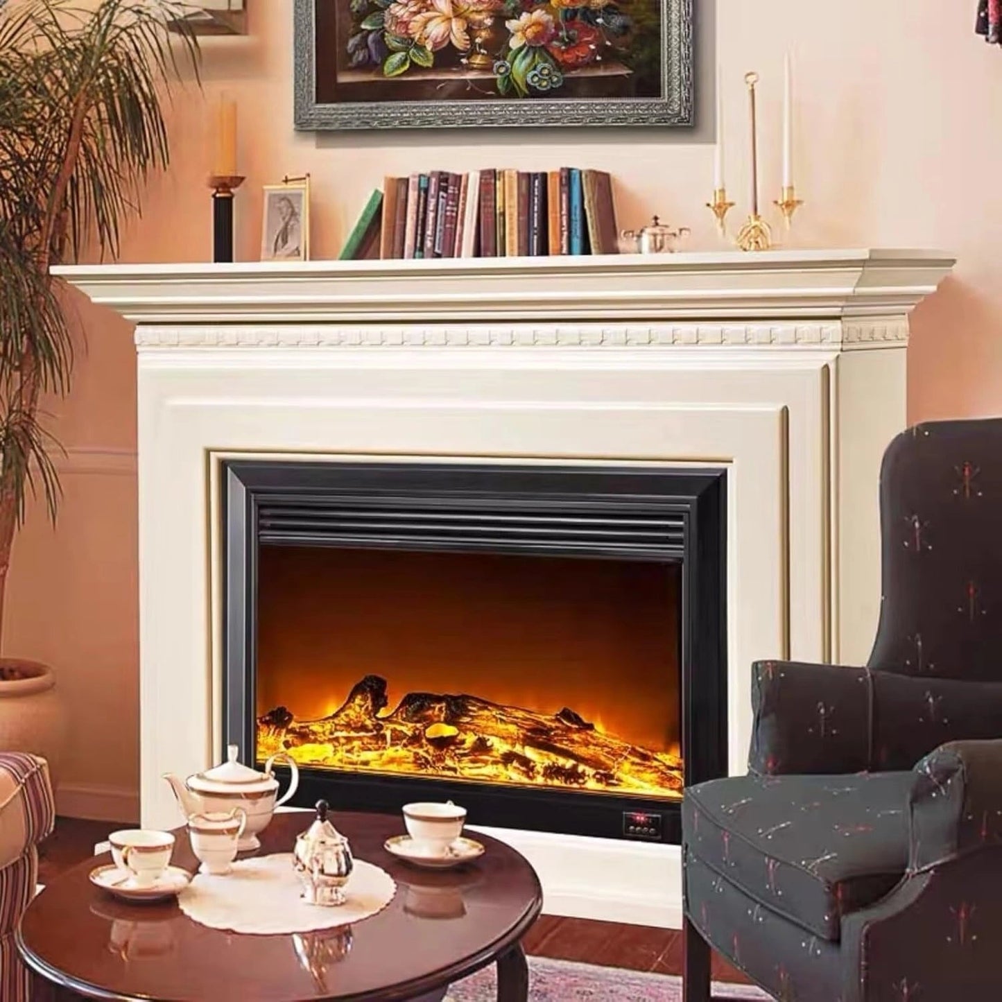 Aihm-Lon Indoor Electric Fireplace White Faux Chimenea TV Stand 73”