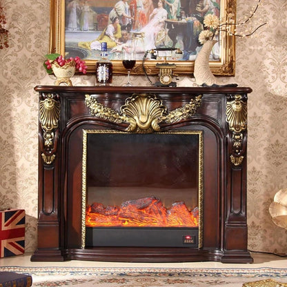 Aihm-Lon Brown Electric Fireplace Includes Gold Outline & Vintage Luxury Carving 47”
