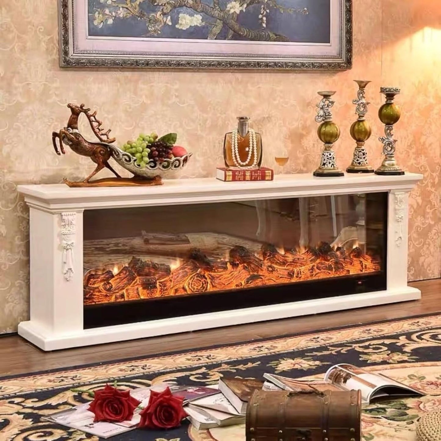 Aihm-Lon Stable Electric Fireplace with 3D Engraving 71”