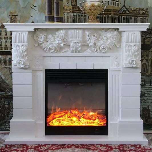 Aihm-Lon White Electric Fireplace Includes Vintage Rose Carving 51”