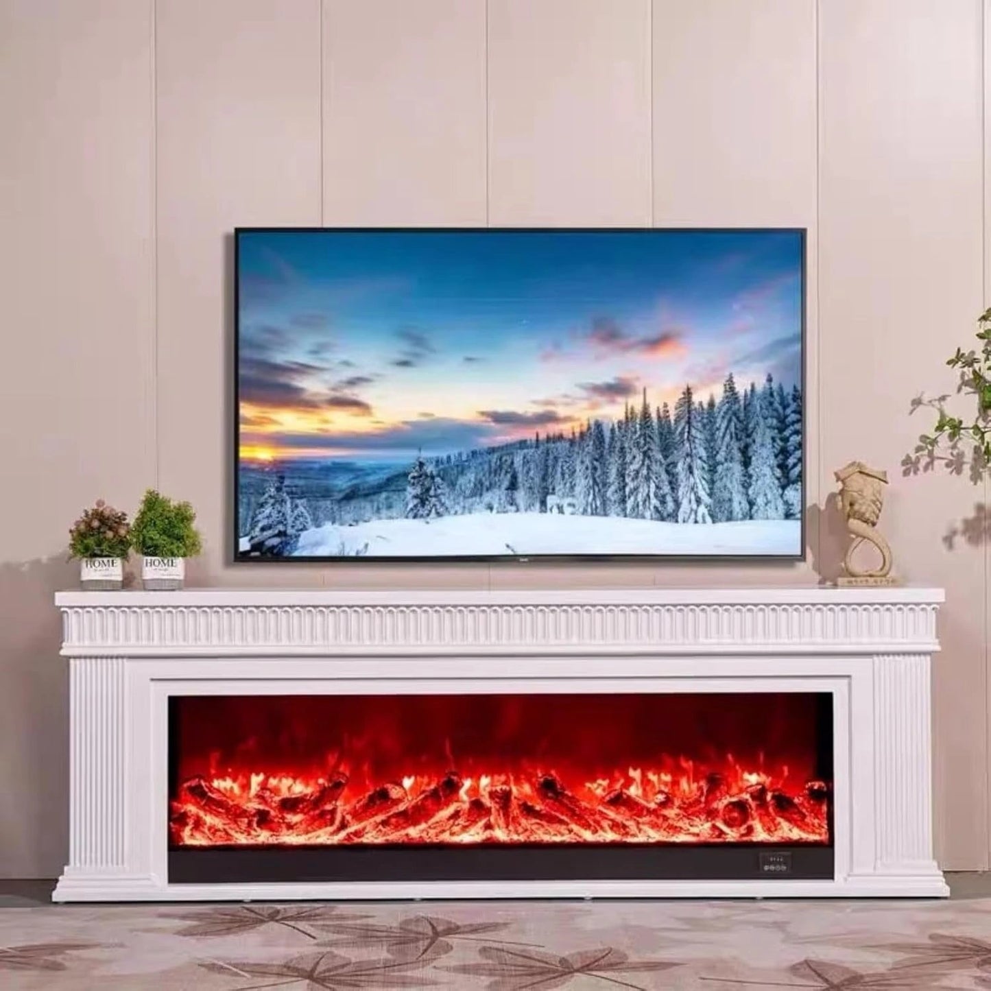 Aihm-Lon Decorative Electric Fireplace with White Concave-Convex Lines 79”