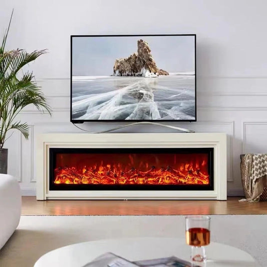 Aihm-Lon Electric Fireplace Includes White Modern Layered Line Design 63”-79”
