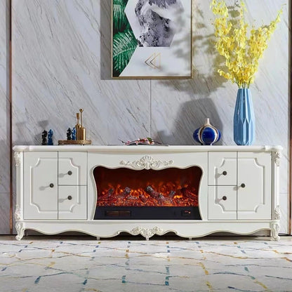 Aihm-Lon Electric Fireplace with Mantel and White Storage Cabinet 79”